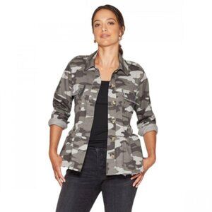 Knox Rose Green Camo Peplum Utility Jacket Size: Medium